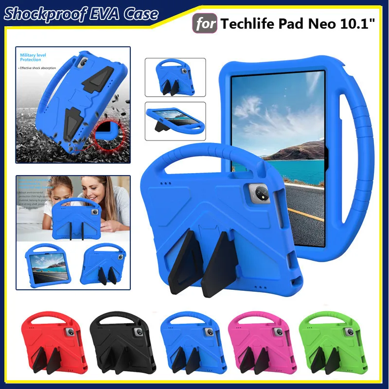 For TechLife Pad Neo Tablet Case 10.1 Inch 2024 EVA Shockproof  Shell Stand Casing Kids Friendly Portable Handle Casing Cover