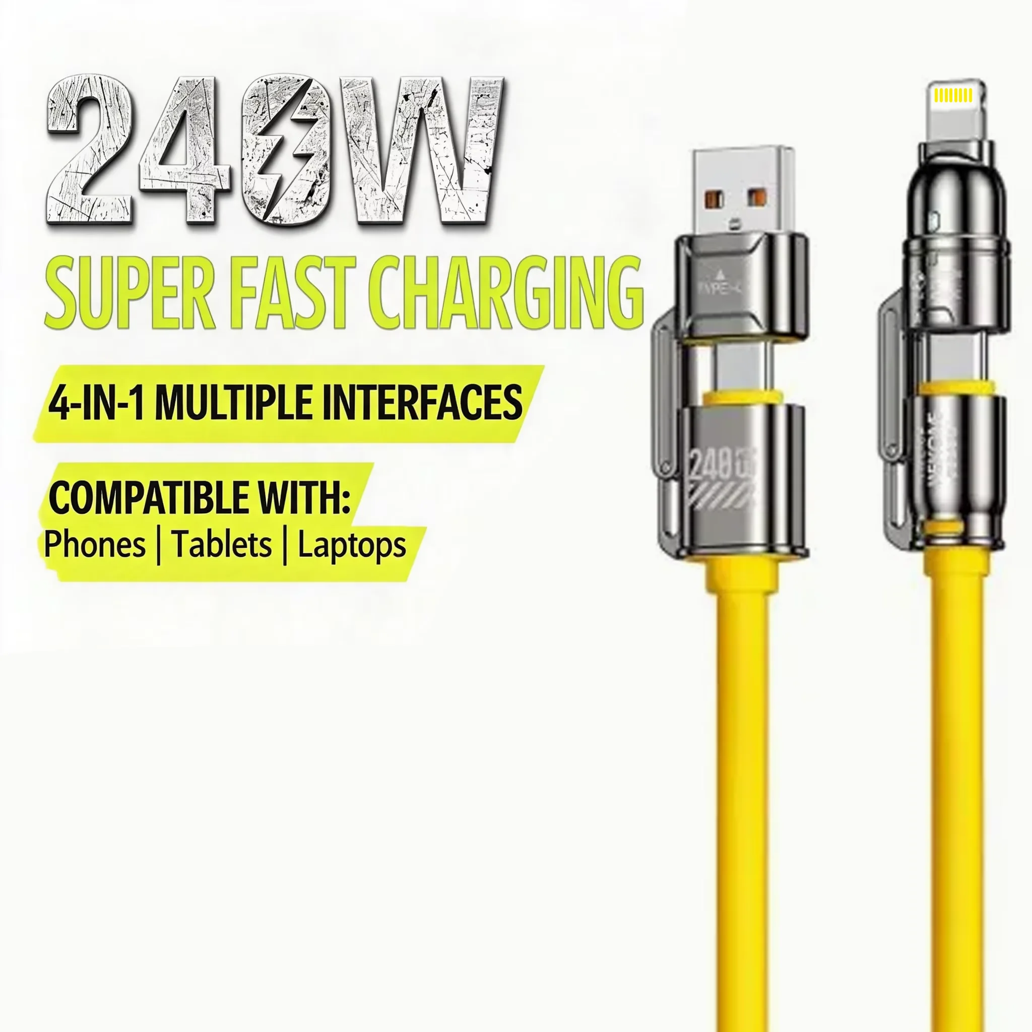 4-in-1 Kirsite Cable 240W Super Fast Charging Multiple Functions for iPhone 8-16Pro Max for iPad Tablet Mobile Phone for Samsung