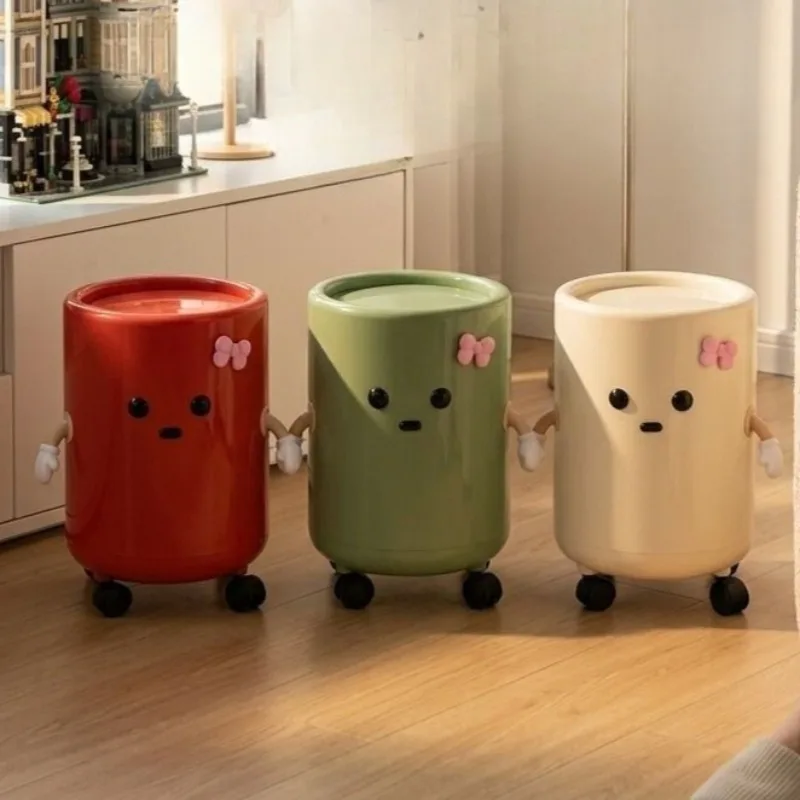Cute Trash Can Large Capacity Movable Wastebasket Recycle Bin Kitchen Garbage Cube Food Waste Bathroom Accessories Home Supplies