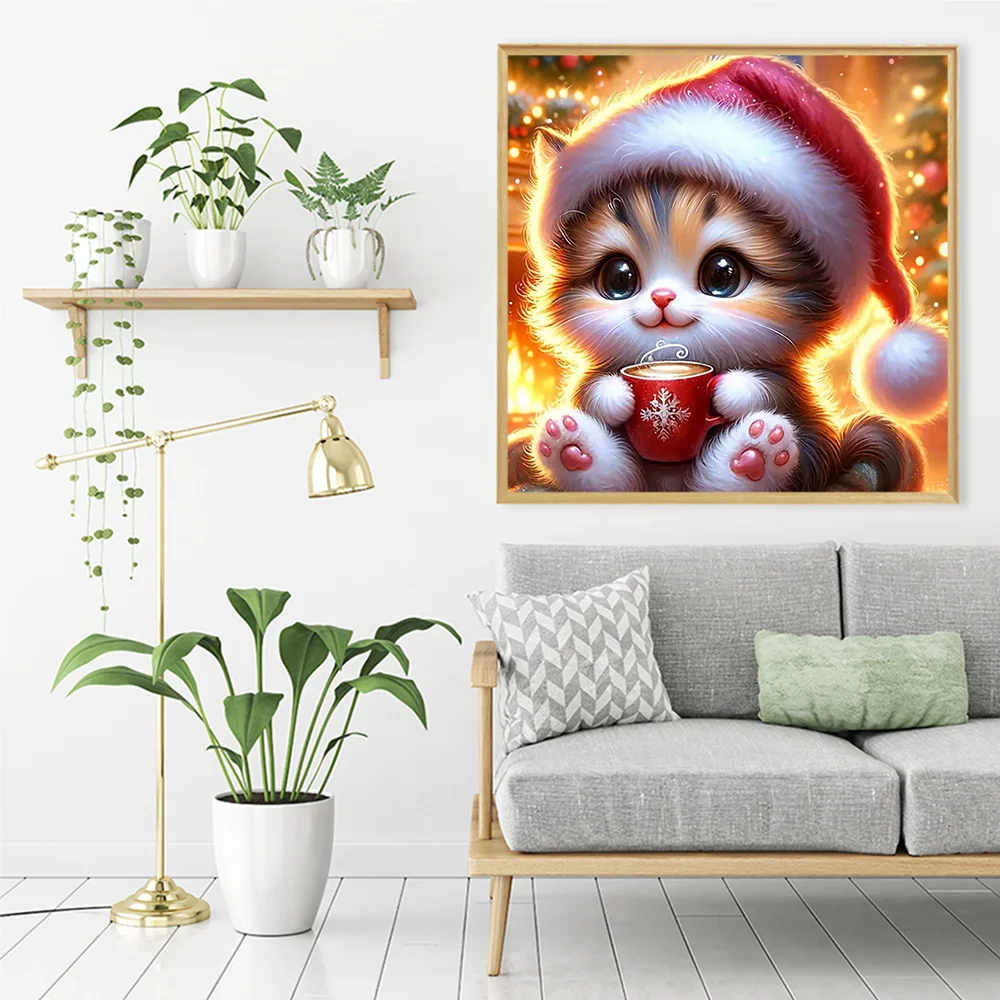 Huacan Diy Diamond Painting Animal Cat Rhinestone Pictures Full Round Diamond Mosaic Cartoon Home Decor Christmas Gift