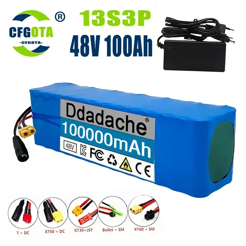 전기 자전거 스쿠터용 리튬 이온 배터리 팩, 13S3P, 48V, 100000mAh, 100Ah, 1000W BMS, 54.6V