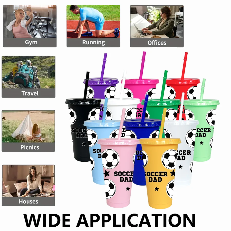 12pcs/set Football Star Pattern 26oz Colored Plastic Party Cold Cup for Birthday/back-to-school Gift Gameday Drinkware