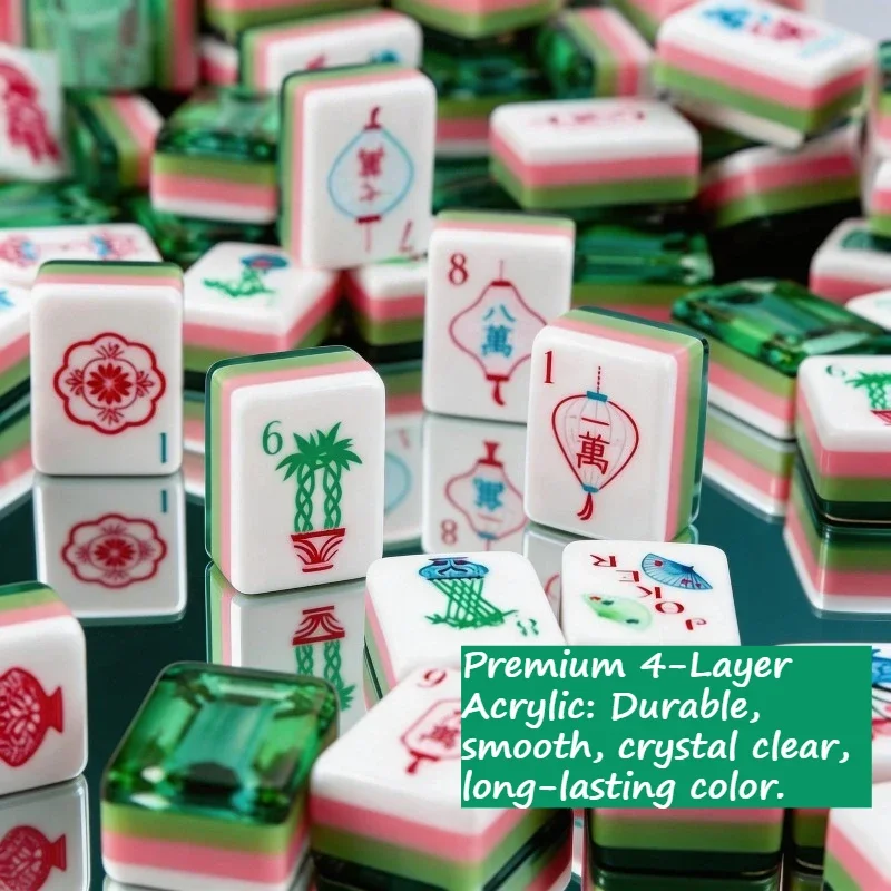 2026 New American Mahjong Set Green Crystal Gemstone 4-Layer Acrylic Mahjong Tiles 160PCS Luxury American Mah Jongg