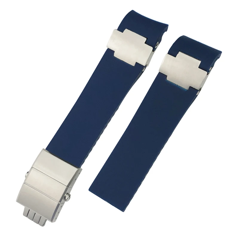 22 مللي متر منحني نهاية ساعة من المطاط السيليكوني الفرقة ل أوليس ناردين 263 غواص حزام أسود أزرق متموج حزام مقاوم للماء أساور ساعة