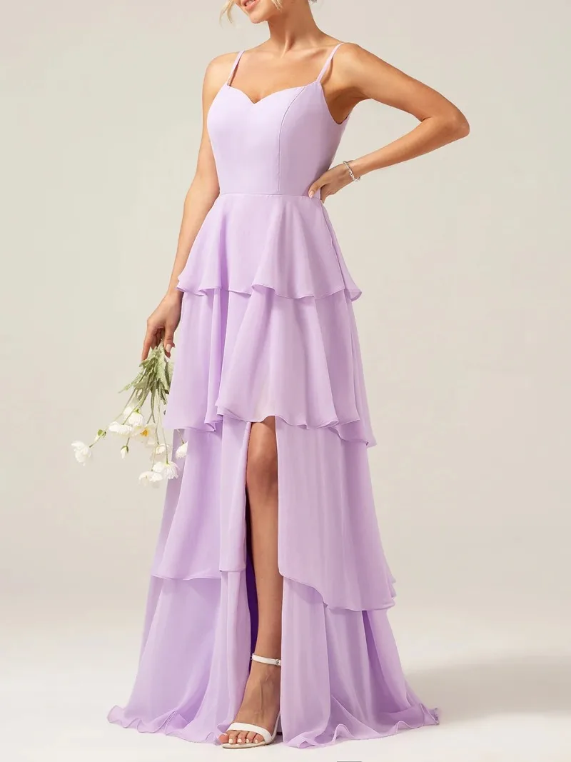 

Simple Solid Summer Chiffon Homecoming Dress Women 2024 Spaghetti Straps Tiered Design Party Gowns New Popular Vestidos