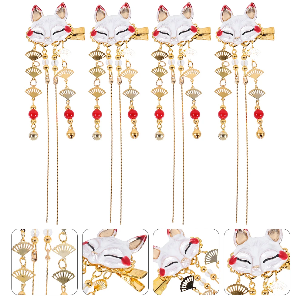 

4 Pcs Fox Hairpin Retro Tassel Decorative Accessories for Women Girls Daily Wear Party Photo Cartoon Chinese Style Headdress