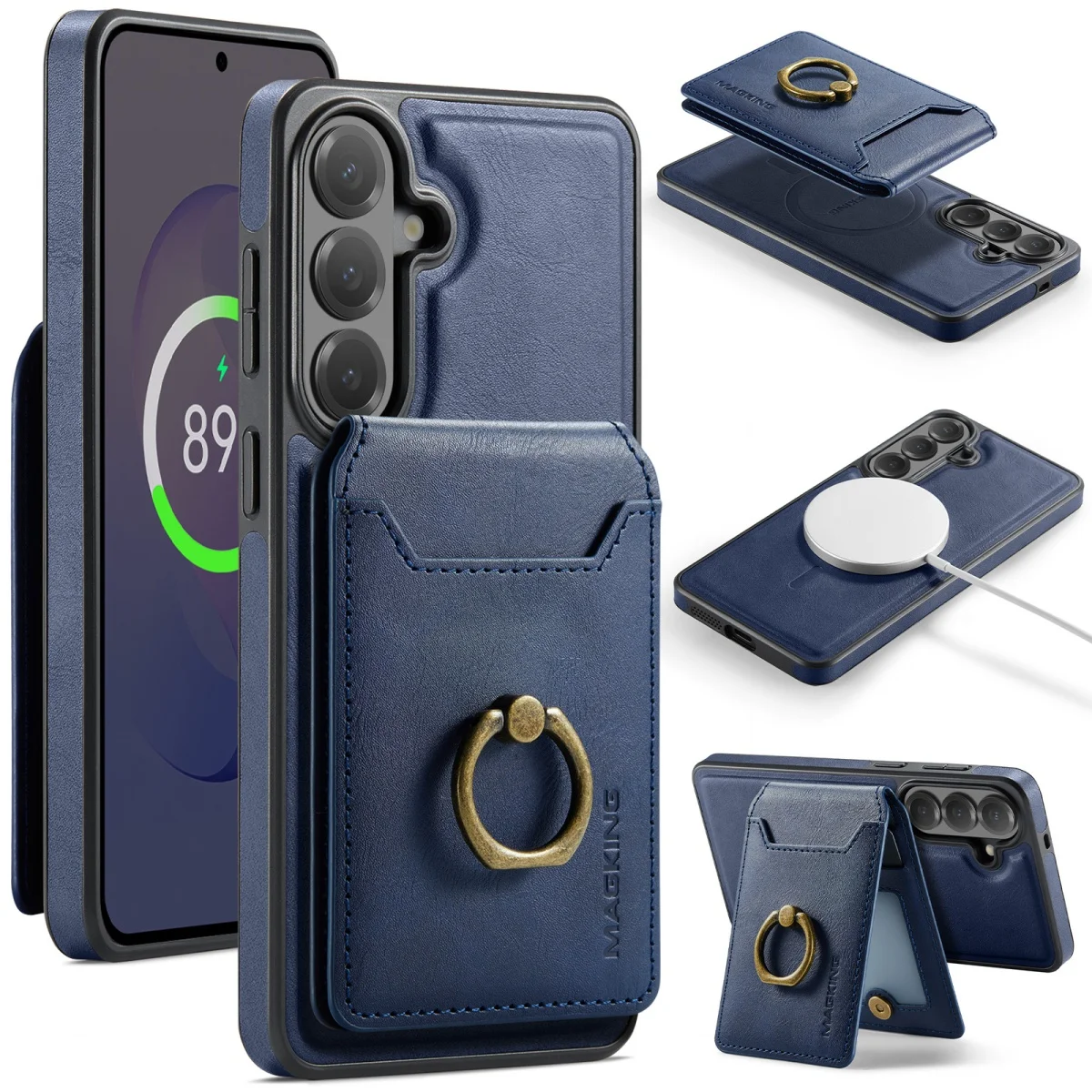 2-in-1 Magnetischer Ring-Ständer Brieftasche Kartenetui Leder-Handyhülle für Samsung Galaxy S26 Ultra S25 Edge S24 Plus S26 FE Cover