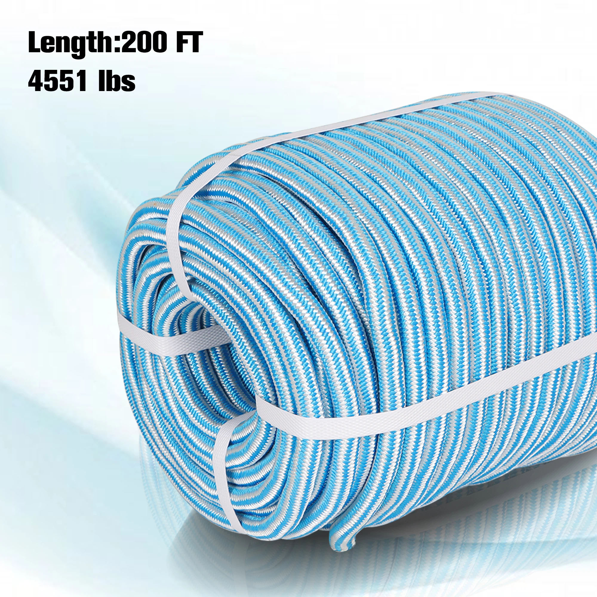 1/2 Inch 200 Feet 24 Strands Braided Rope Tree Felling Rope High Strength Polyester Rope for Swing Camping Bundling Blue White