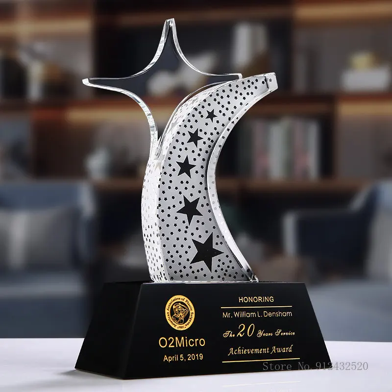 Customized Creative Moon Star Sculpture Crystal Medal, Excellent Team Award, Annual Meeting, Sales, Honor Home Decor Trophy, 1Pc