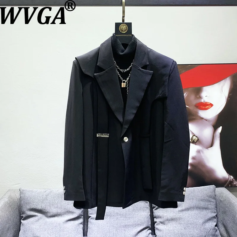 

WVGA Design Sense Ribbon Blazer Wide-Leg Pants Two-Piece Set for Men High-End Loose Casual White Suit Trendy W15619