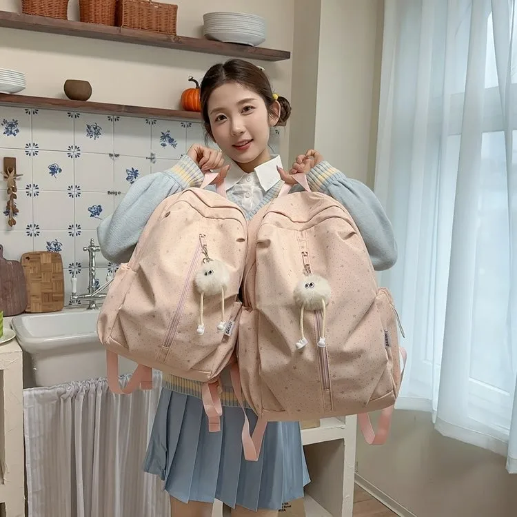 Lightweight Star Print Backpack for Women Travel School Bag Large Capacity Deloaded Dual-Shoulder Bag Youth Fashion Nylon
