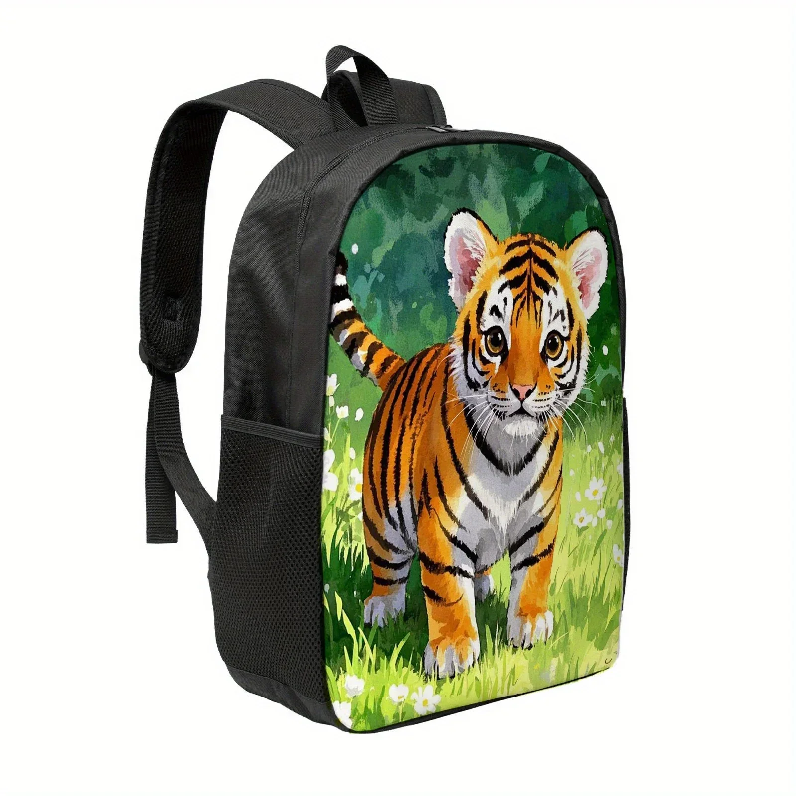Custom Little Tiger Cartoon Print Backpack For Boys & Girls - Large Capacity School Bag With Adjustable Straps & Double Zippers