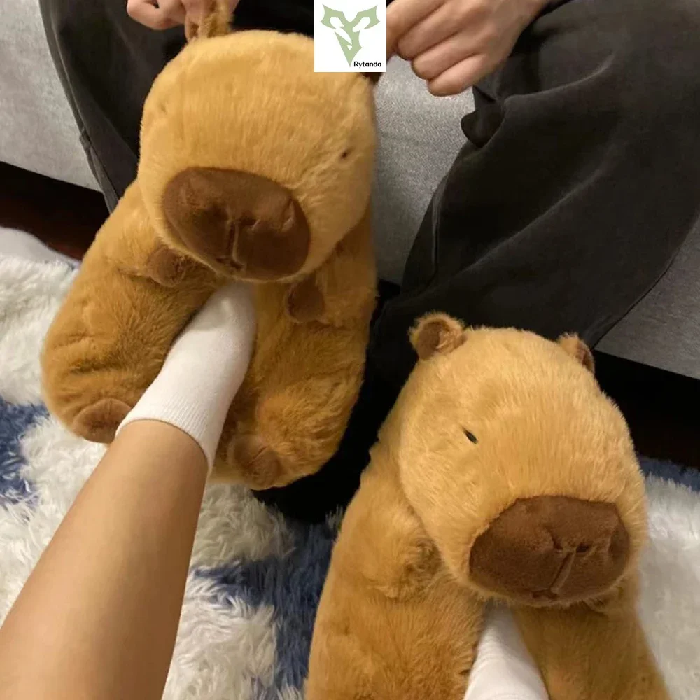 Capybara Plush Slippers Women Cartoon Cute Lovely Soft  Animals Plushy Shoes Cozy Capibara Sandals Winter Indoor Warm Slipper