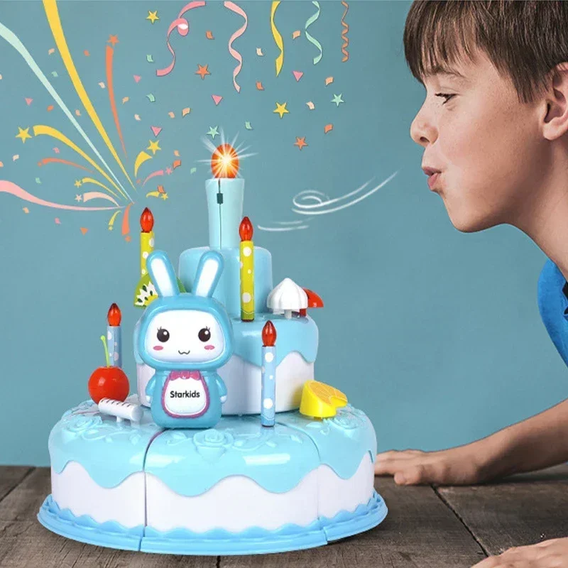 Kids Simulated Celebrating birthdays by blowing candles play house Pretend Cut cake and eat cake Role Playing Toys Boys Girls