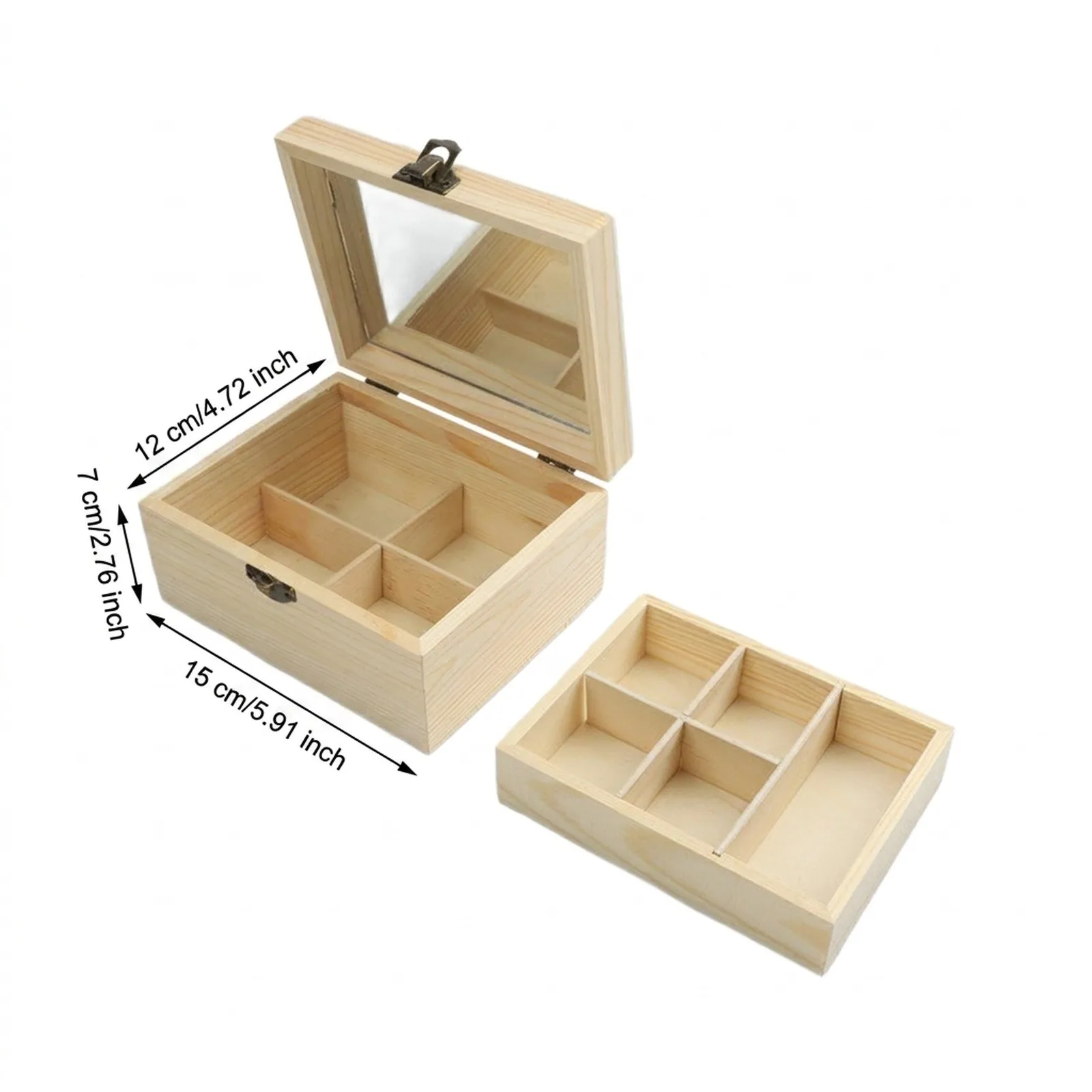 Compact Pine Wood Jewelry Box with Built-in Mirror for Organizing Rings Necklaces and Makeup Essentials Modern Simple Aesthetic