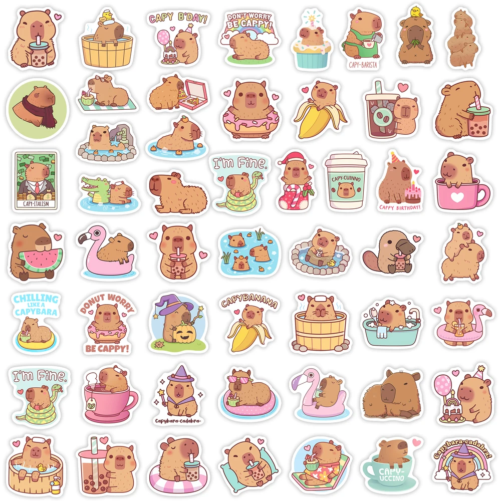 Cartoon Capybara Sticker Cute Pet Animal DIY Kids Toys Gift Decoration Decal for Laptop Phone Scrapbook Bottle Waterproof