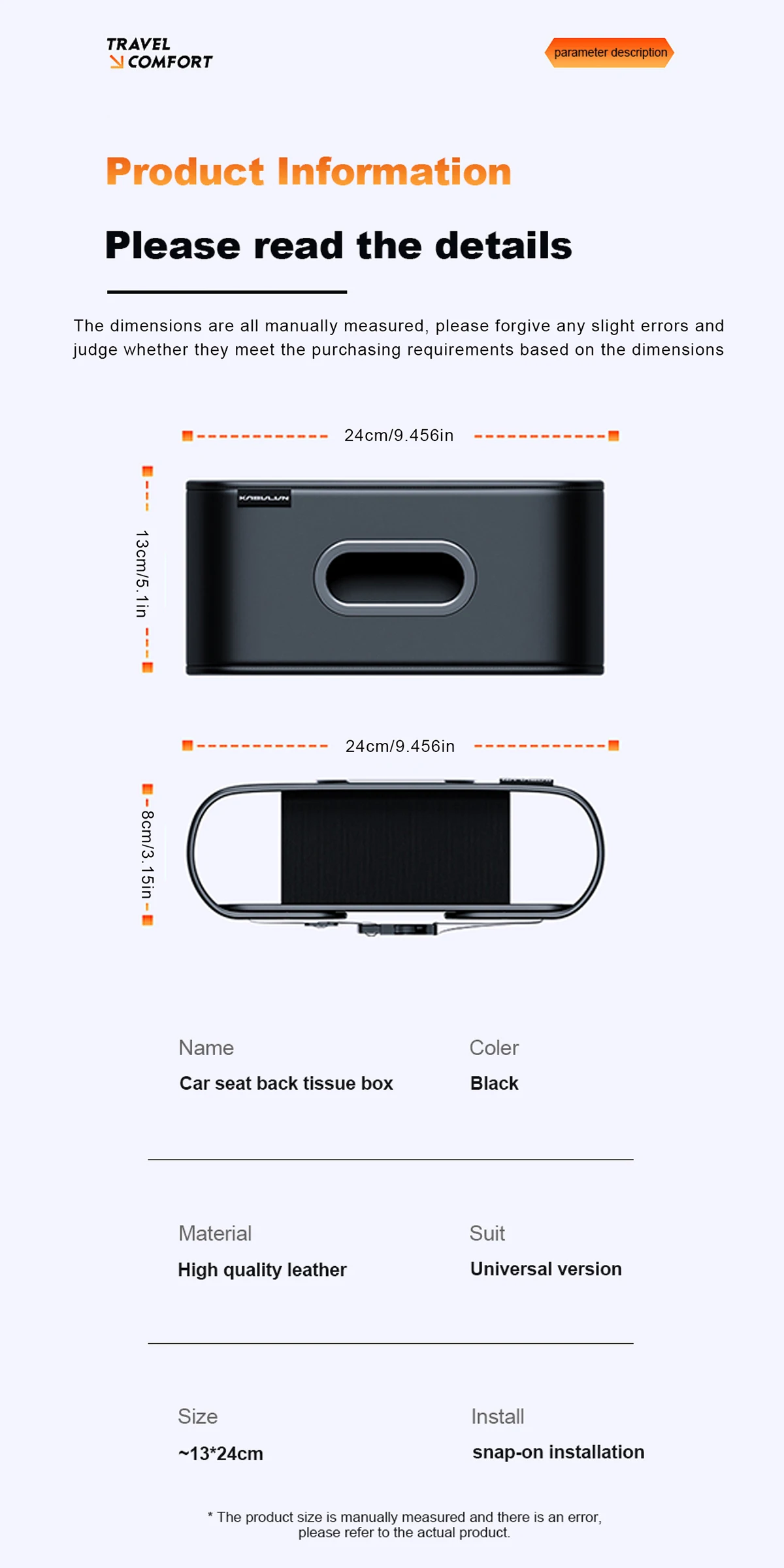 1 Stück Auto-Taschentuchbox, am Fahrzeug montierte Taschentuchbox, Auto-Taschentuchspender, multifunktionales elastisches Band aus Leder, für Mittelkonsole – Detail 11
