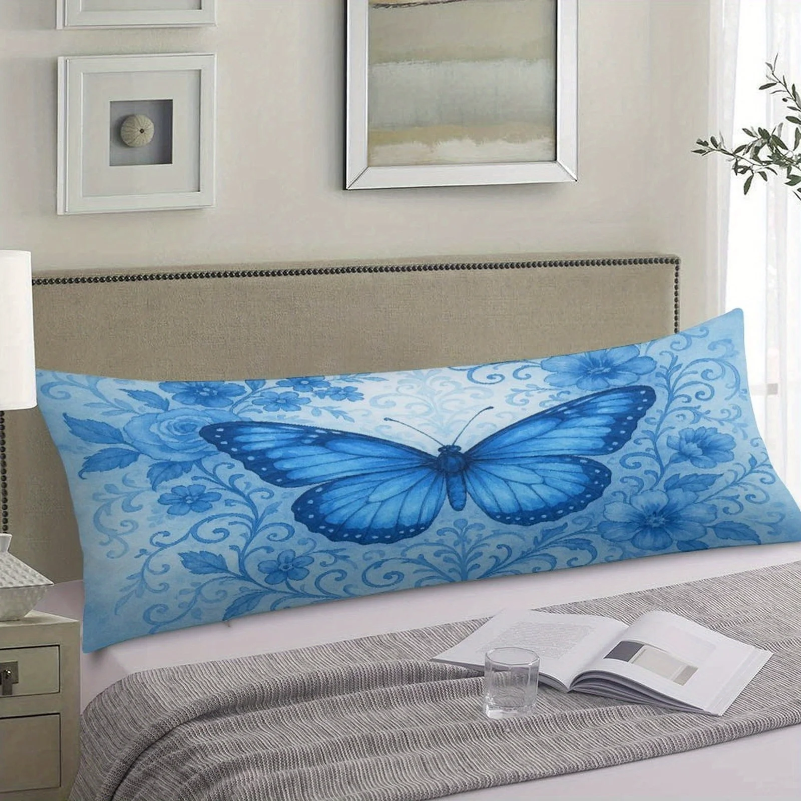 1pc Large Plush Zippered Cushion Cover Suitable for Queen/King Size Beds, Soft Butterfly Floral Pillow Case with Zipper Closure,