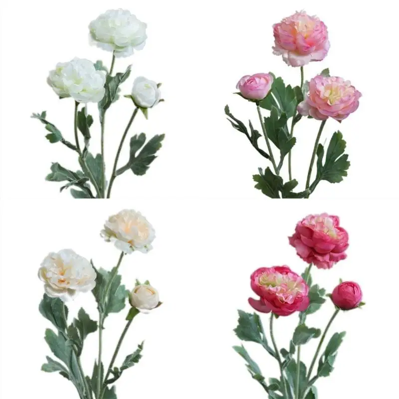

G6KF 3 Heads Artificial Flowers Silk Ranunculus Asiaticus Wedding Garden Decoration Flower Bouquets DIY Flower Arrangements