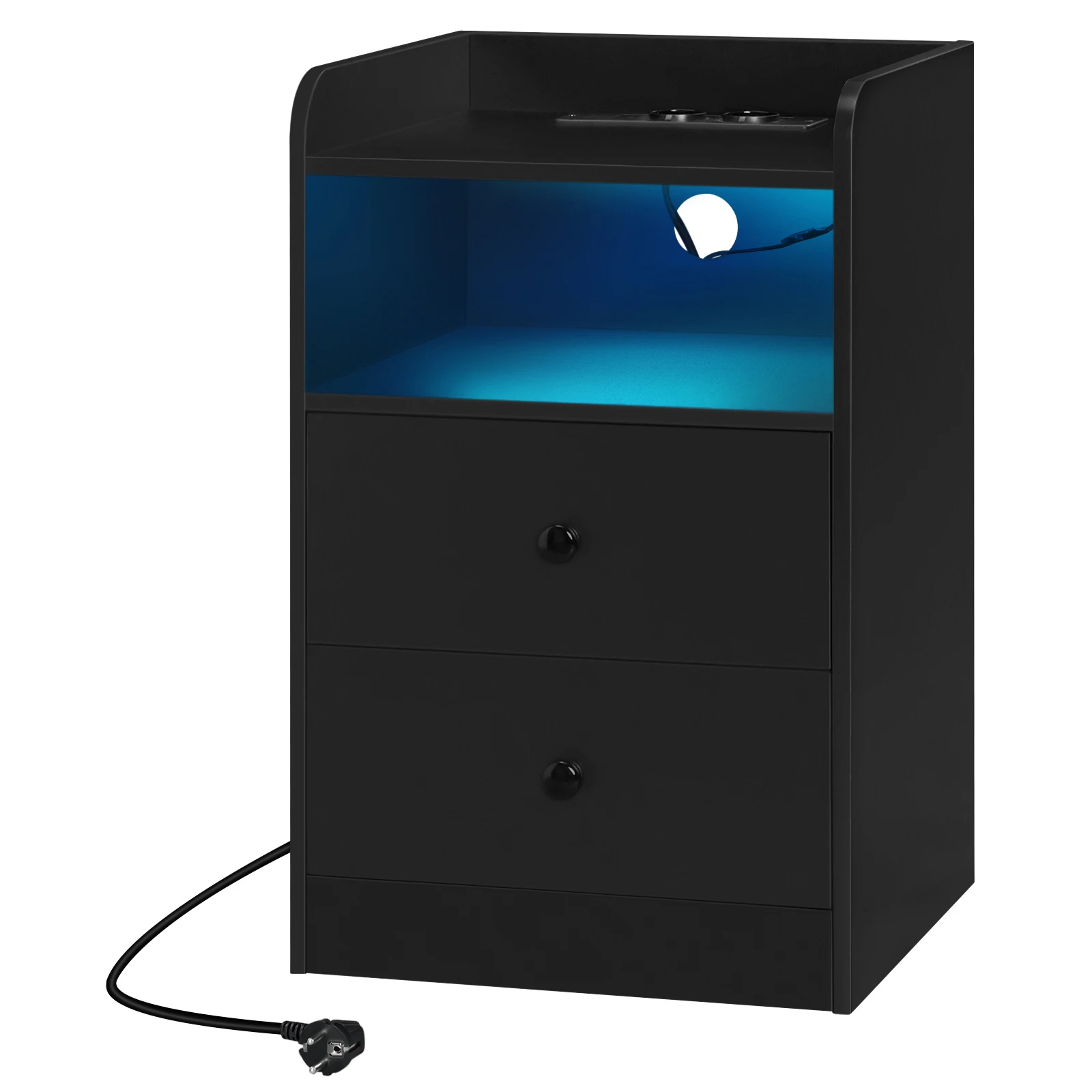WOLTU Nachttisch, Nachttisch mit Ladestation, USB-Steckdosen, Anschlüsse, Beistelltisch mit LED-Licht, Bettüberzugs-Tisch, Schlafzimmer-Tisch aus Holz – Detail 14