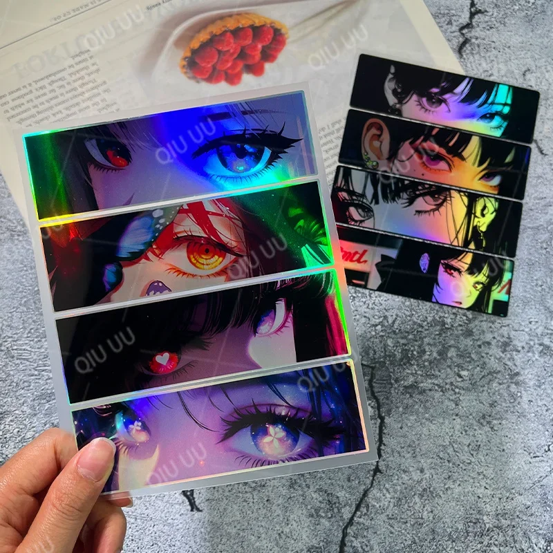 Car Helmet And Laptop Decoration Holographic Anime Eye Waterproof Vinyl Sticker Set Suitable for Motorcycle