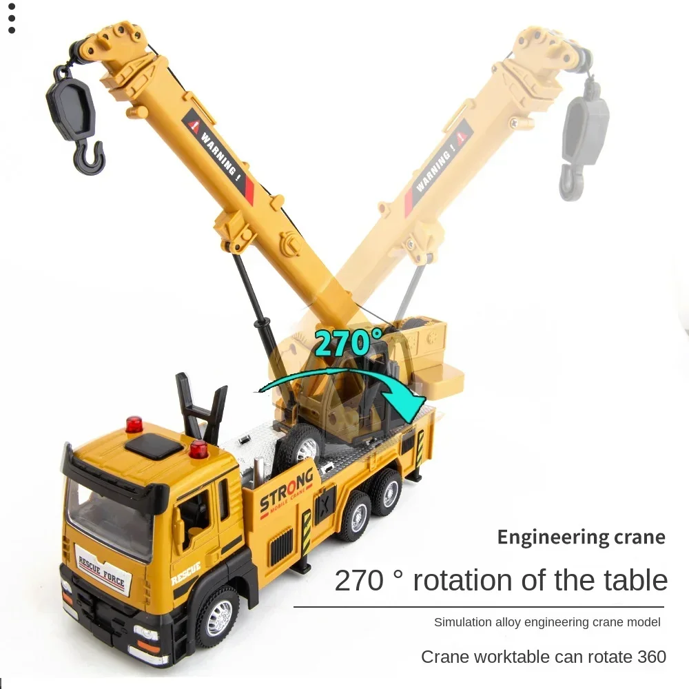 Gru in lega Modello di camion da trasporto in legno Giocattolo Diecast Simulazione Veicolo di ingegneria con suono Tirare indietro Regalo decorativo per bambini