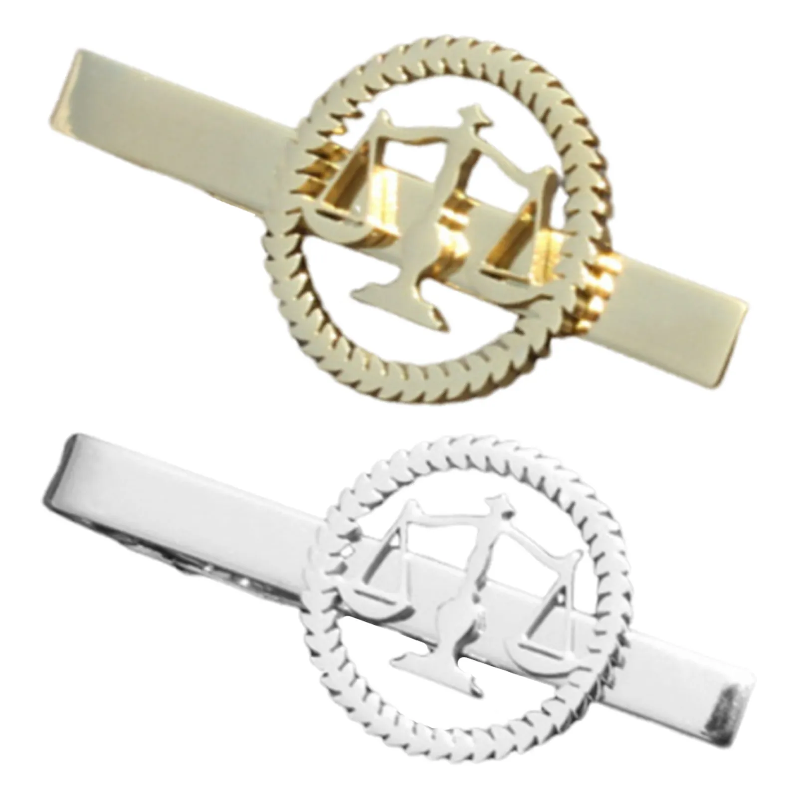 2Pcs Lawyer Judge Libra Scale Tie Clip Set Stainless Steel Polished Gold Silver Tone Formal Dress Tie Bars for Men