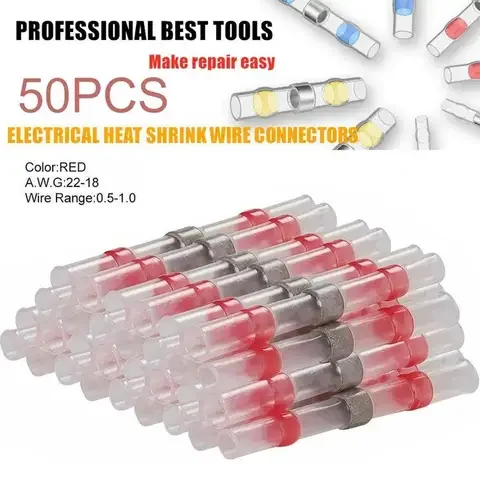 

50pcs Waterproof Solder Ring Seal Heat Shrink Sleeve Wire Butt Terminals Electrical Connectors Cable Splice Kit 26/40 (mm)