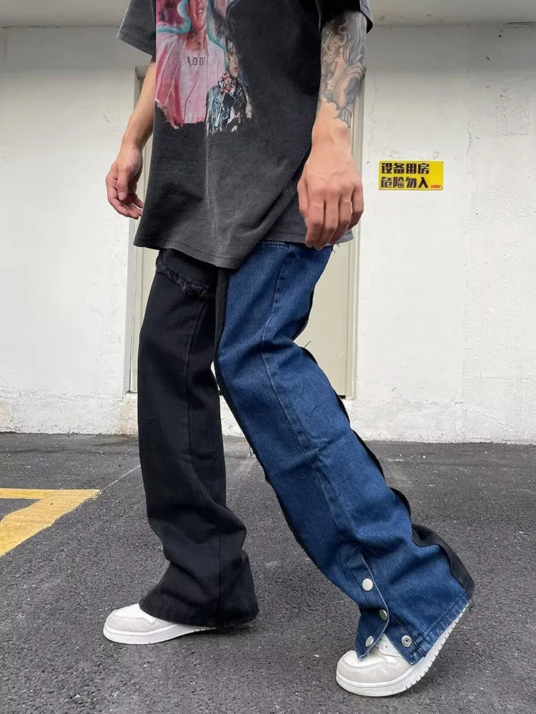 2024 Ropa Y2K Fashion Patchwork Stacked Baggy Jeans Pants For Men Vintage Clothes Ankle Button Hip Hop Denim Trousers Vaqueros