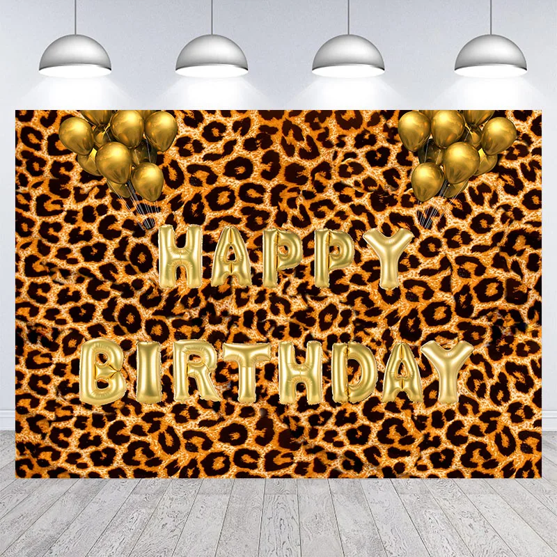 

Africa Backdrop Leopard print Women Theme Party Background Customize Happy Happy Birthday Photo Backdrops Supplies Banner