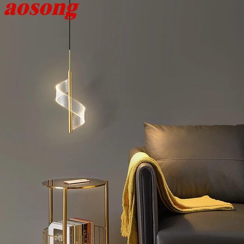 

AOSONG Brass Pendant Chandelier LED 3 Colors Gold Copper Hanging Lights For Modern Home Live Room Bedroom Decor