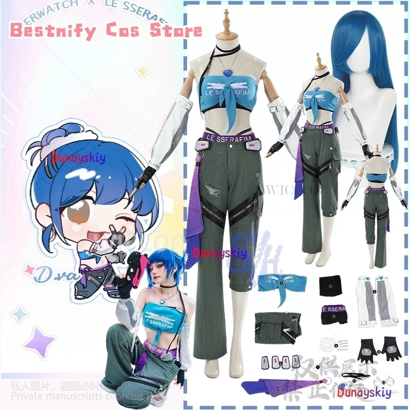 

Cosplaydvaa Korea kpop girls group cosplay anime game oww costume sexy kawaii Y2K blue Sleeveless vest pants wigs Halloween cust