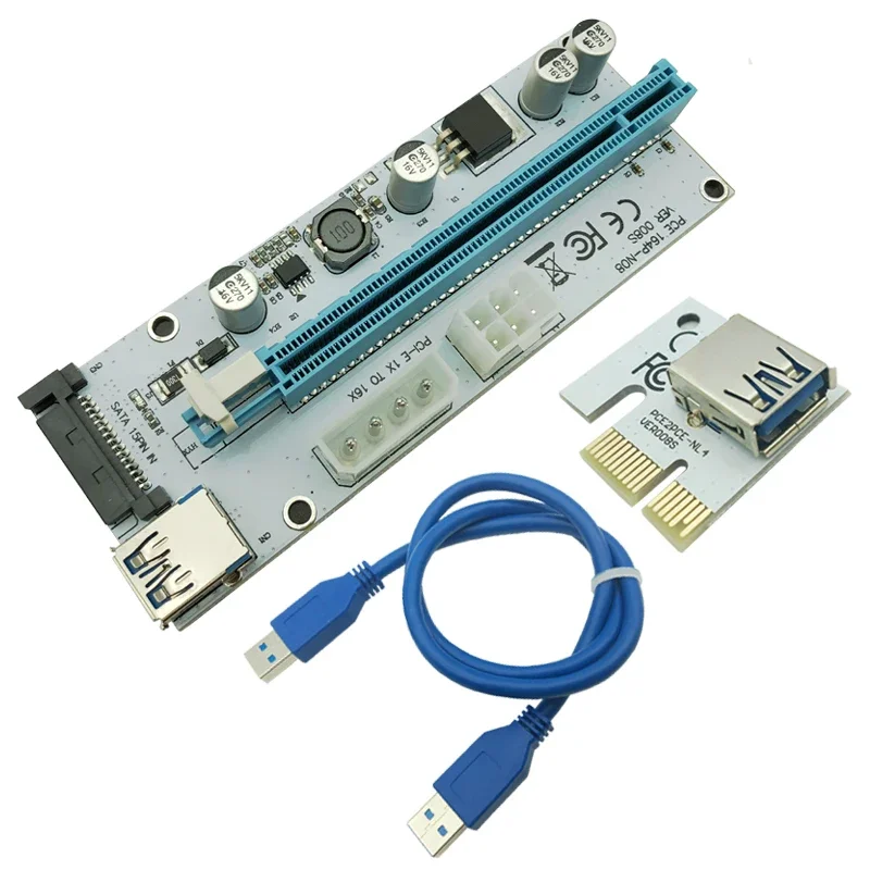 008S PC PCIe PCI-E PCI Express Riser Card 1x to 16x USB 3.0 Кабель передачи данных SATA to 4Pin IDE Molex Блок питания для BTC Miner Machine