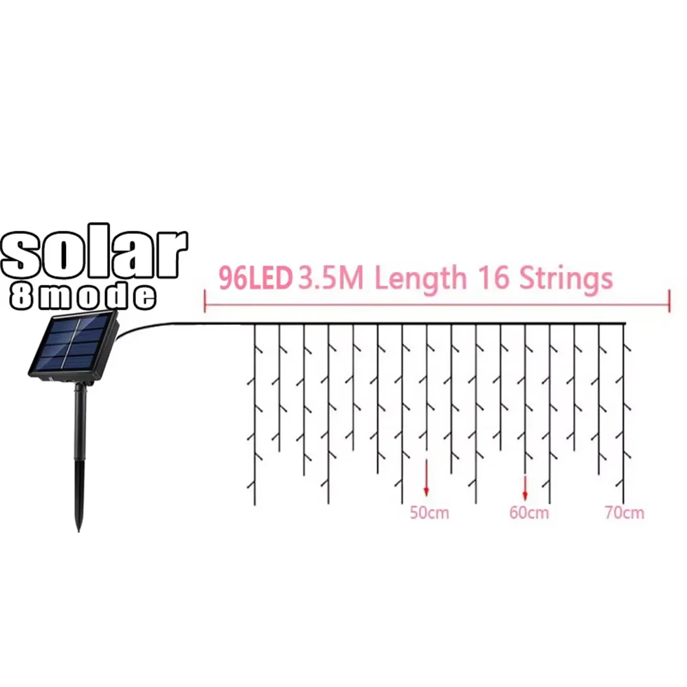 Napelemes Függöny Jégcsap ligh 3.5M Csurgó dekor kültéri Tündéri szép stringed Világítás esküvői Félfogadás karácsonyi Lépcsőfok dekor kerti garlands