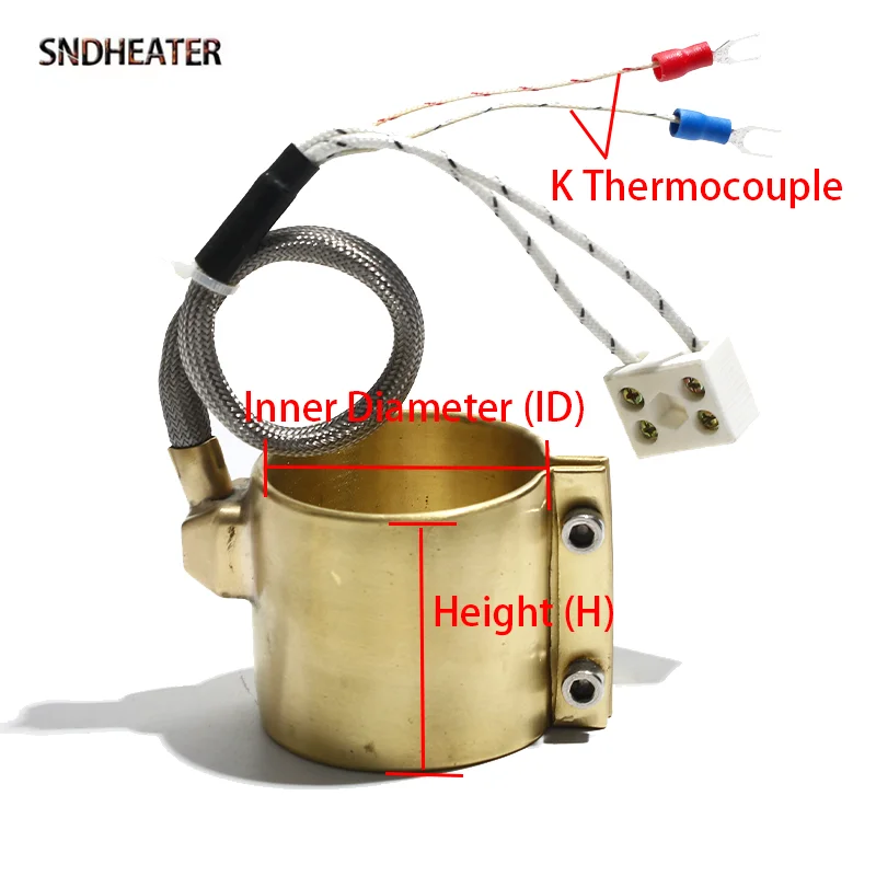 SNDHEATER Electric Enclosed Copper Heating Coil ID32 35 36MM H25-60MM Injection Nozzle Band Heater with K Thermocouple 180W 260W