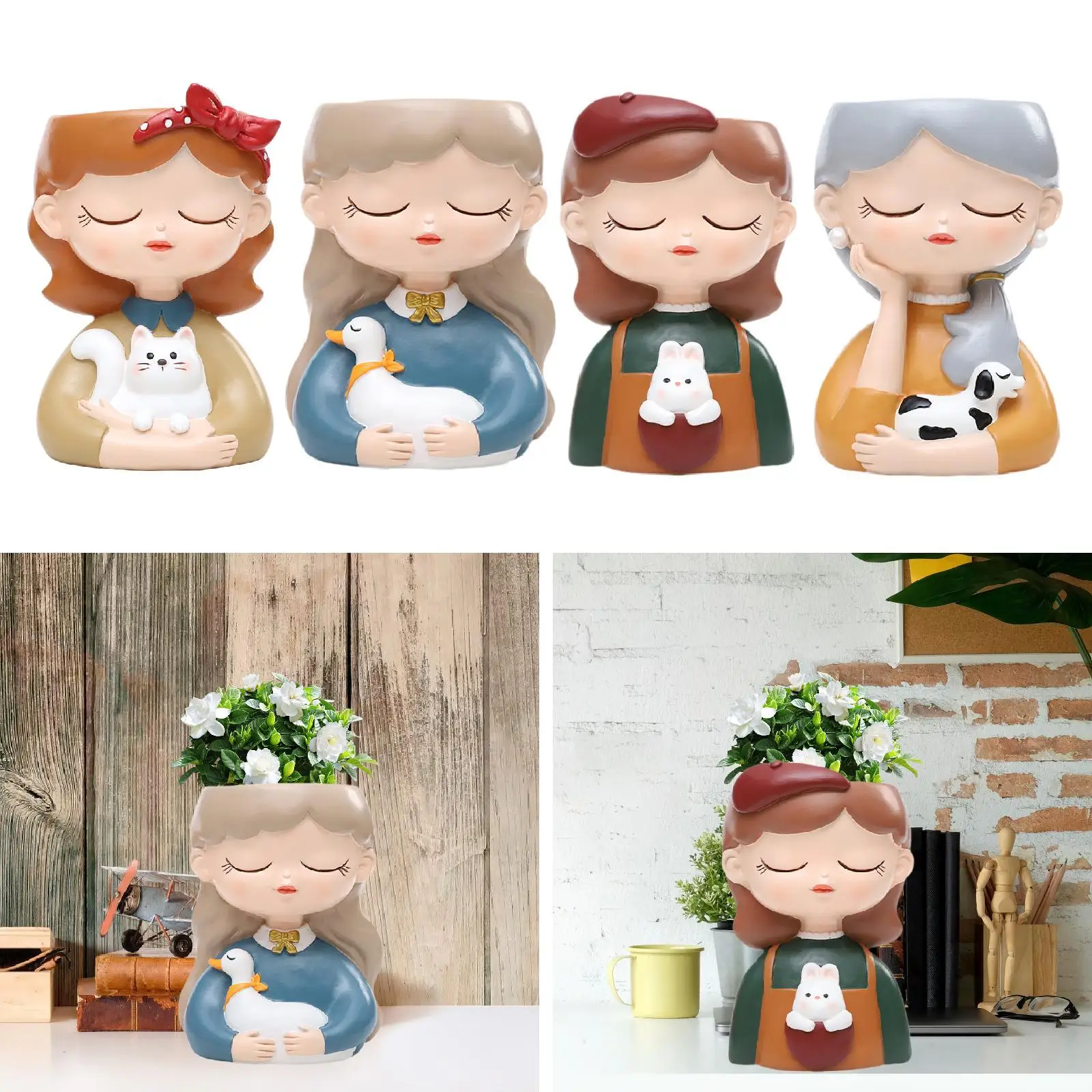 

Fairy Head Planter Cute Sculpture Resin Plant Container Face