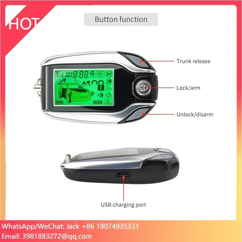 EASYGUARTD EC204 DC 12V 2 Way Car Alarm System LCD Pager Display Vibration Warning & PKE Passive Keyless Entry