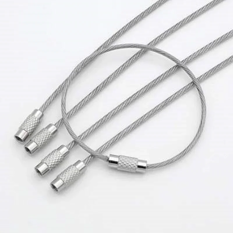 10Pcs 1.5/2mm EDC Keychain Tag Rope Stainless Steel Wire Cable Loop Screw Lock Gadget Ring Key Keyring Circle Camp  Fittings