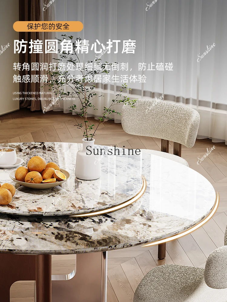 

Snow Mountain Flying Fox Natural Luxury Stone Dining Table with Turntable Ancient Style FT