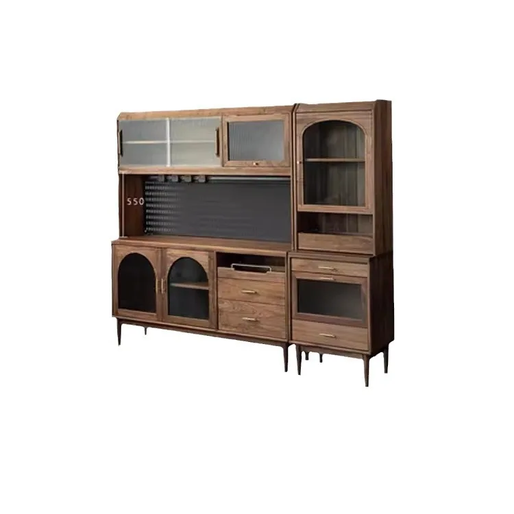 North American black walnut solid wood dining side cabinet integrated against the wall wine cabinet