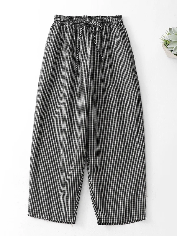 

Retro Houndstooth Harlan Pants Women's Spring Autumn New Loose All-Match High Waist Drawstring Casual Nine-Point Knife Pants