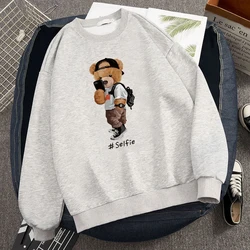 Blessyuki Trendy Bear Graphic Sweatshirt Male 2023 Autumn Loose Cotton O-neck Hoodies Men Casual Chic Long Sleeve Basic Pullover