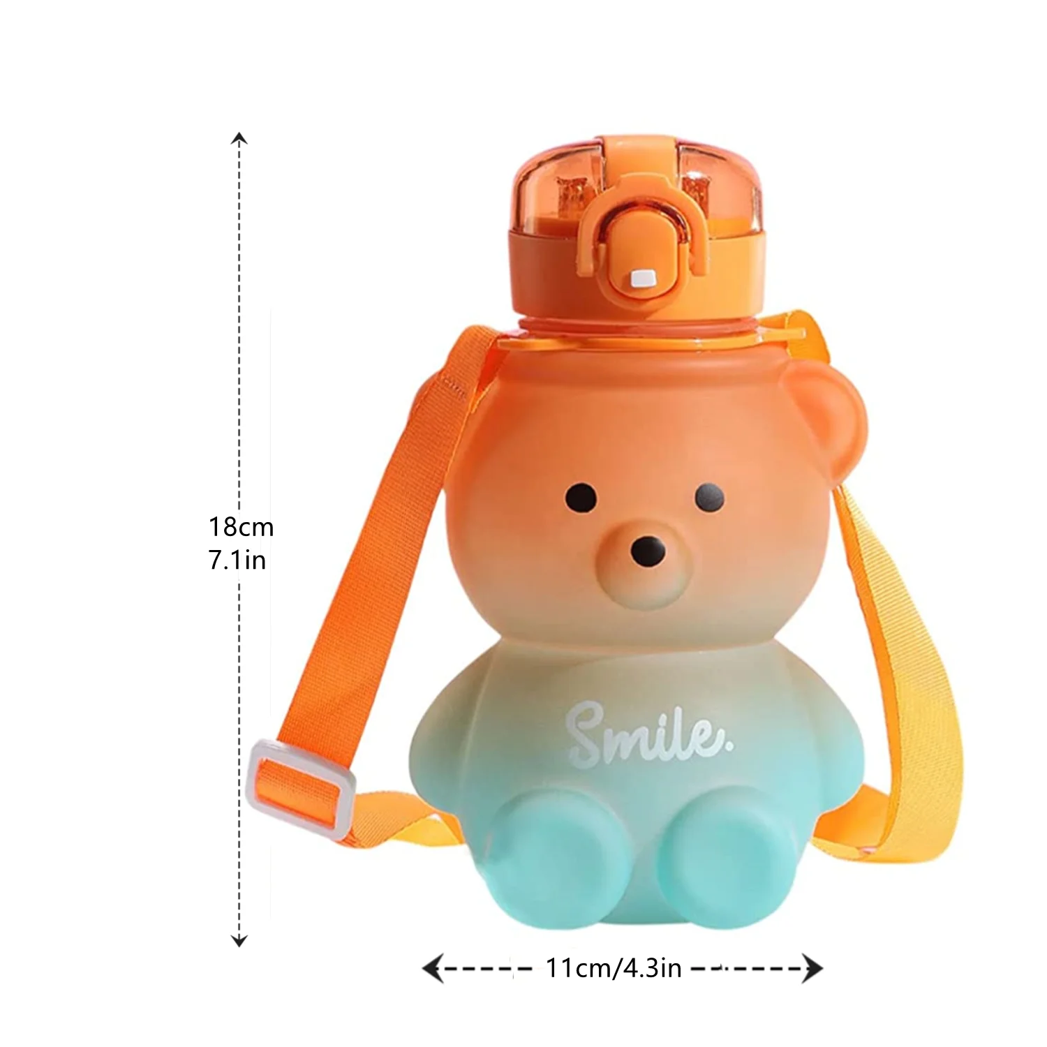 Kawaii Bear Water Straw Bottle 700ml Cute Kids Portable Leakproof Drinking Cups with Strap for Girl School Outdoor Traveling