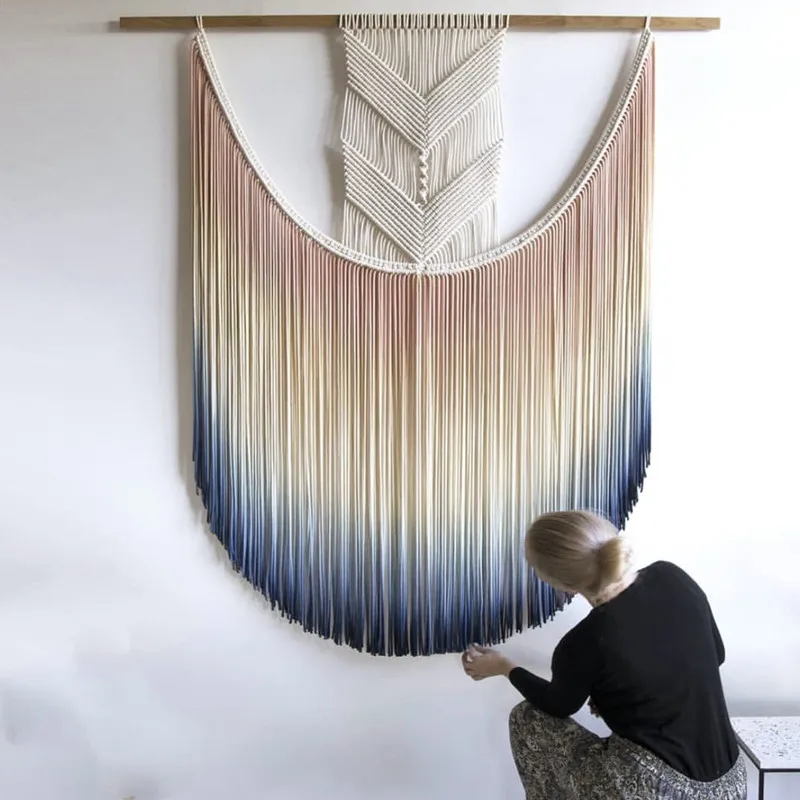 Handwoven Dyed Art Tapestry Decorative Wall Hanging for Vacation Home Sample Room Sofa Bed Headboard Scenery Painting Decoration