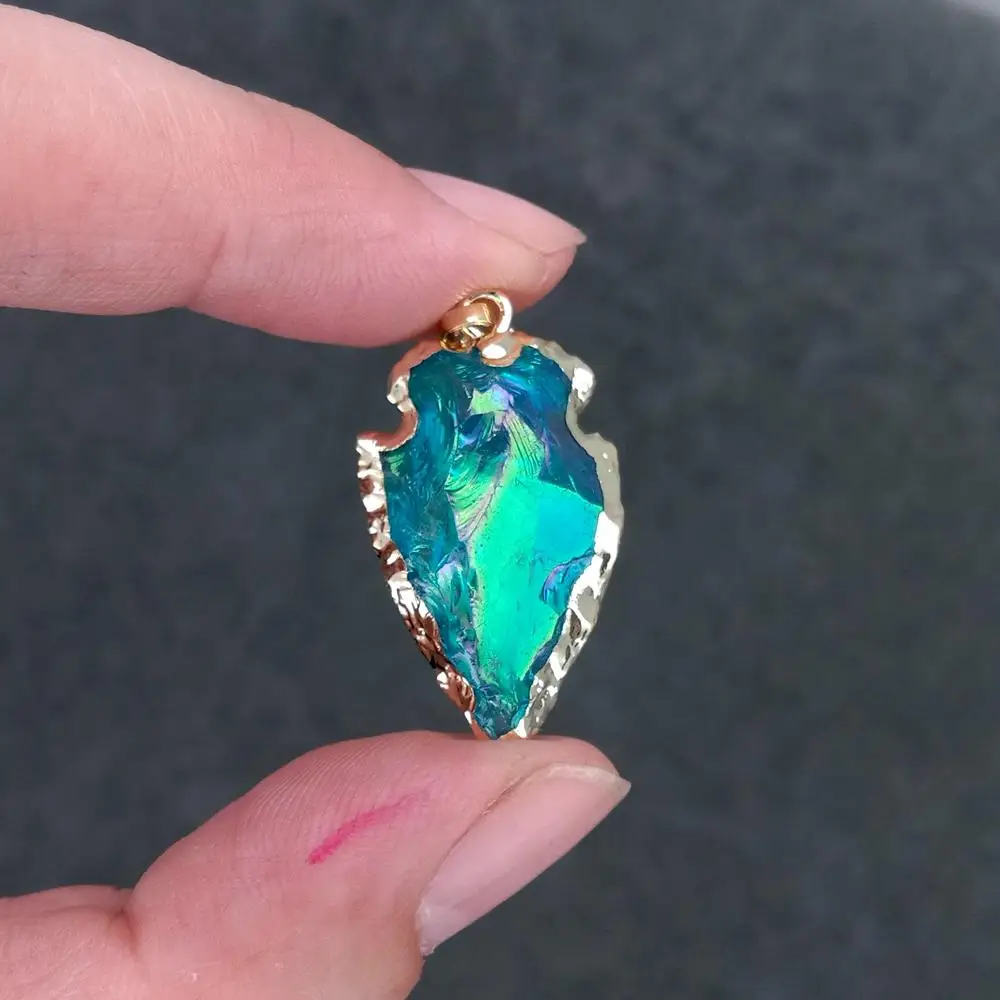 

5 Pcs Blue Quartz Arrow Head Pendant Charm Pendant Yellow Gold Plated