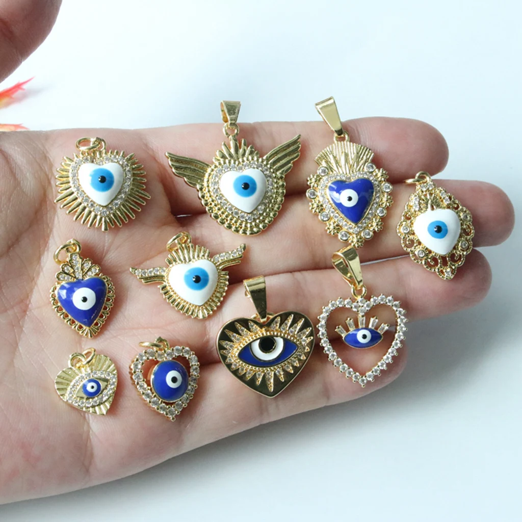 

10Pcs/Fashion Multi-style Blue Eye Hand Rhinestone Charms Pendant DIY Necklace Bracelet For Jewelry Making Accessories