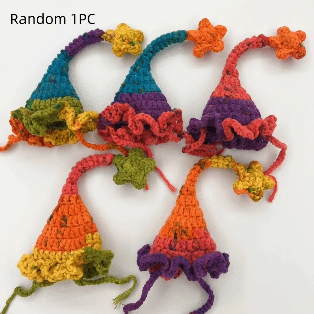 Cute Hand-Crocheted Pullover Hat for Doll Warm Colorful Doll Wizard Hat Star Design Knitted Doll Elf Hat Wizard