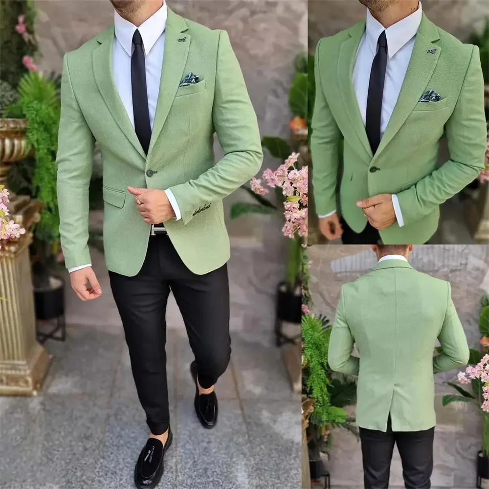 

Formal Green Men's Solid Blazers Business Wedding Suit Single Breasted Jacket Peak Lapel Minimalist Solid Color Jacket