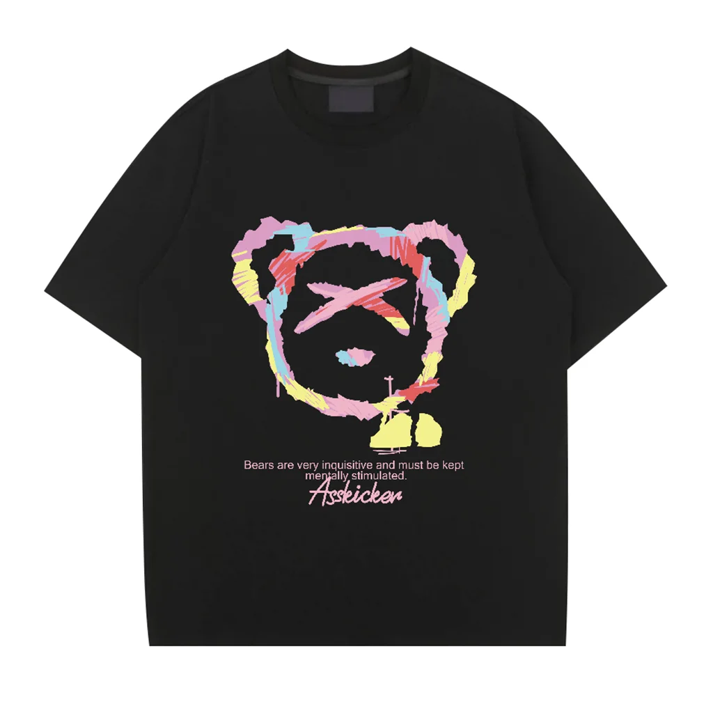 

Cartoon bear T-shirt Beach T shirt Oversized Breathable Men Tops 2024 Fashion Casual Short sleeve New Loose Breathable Tops