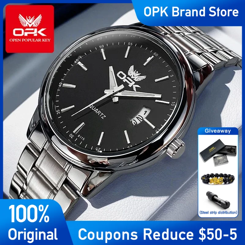 

OPK Mens Watch Business Fashion Original Quartz Wristwatch Waterproof Luminous date Watches For Men's steel band wristwatch